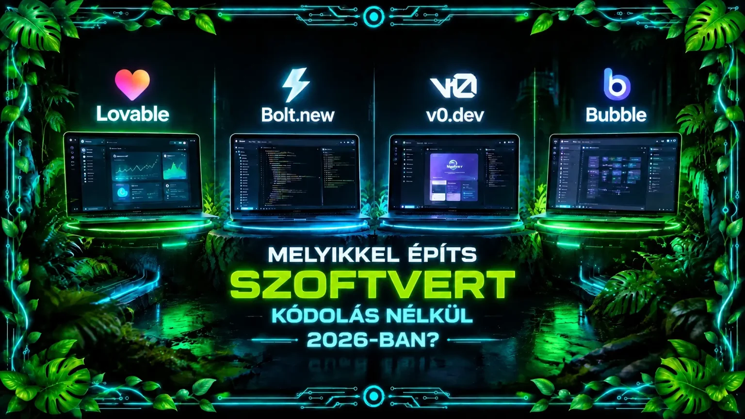 Lovable vs. Bolt.new vs. v0 vs. Bubble: Melyikkel építs szoftvert kódolás nélkül 2026-ban?